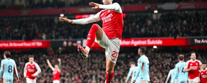 英超(chāo)：阿森纳2-0布伦特福德5分领跑(pǎo) 梅裡(lǐ)諾(nuò)传射 萨卡补刀(dāo) 赖斯(sī)伤退